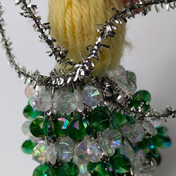 Vintage Beaded Christmas Ornament Cross Safety Pin Angel Green 90s Handmade OOAK - Picture 12 of 15